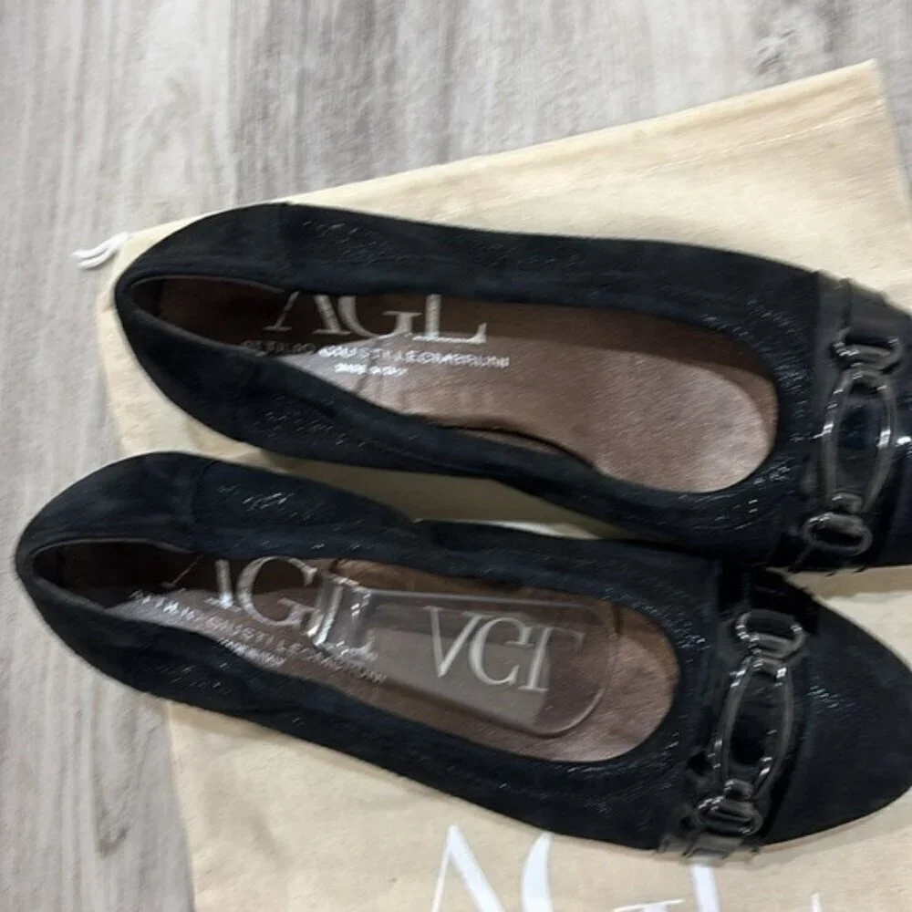 Attilio Giusti Leombruni Black Wedge Shoes with Suede Upper 9.5 EU 39.50